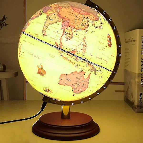 25cm Lysende Globus Globus Med Metall D Retro Lysende Skrivebordslampe Base Geografi Læring Skrivebordsdekorasjoner S Geografi Utdanning