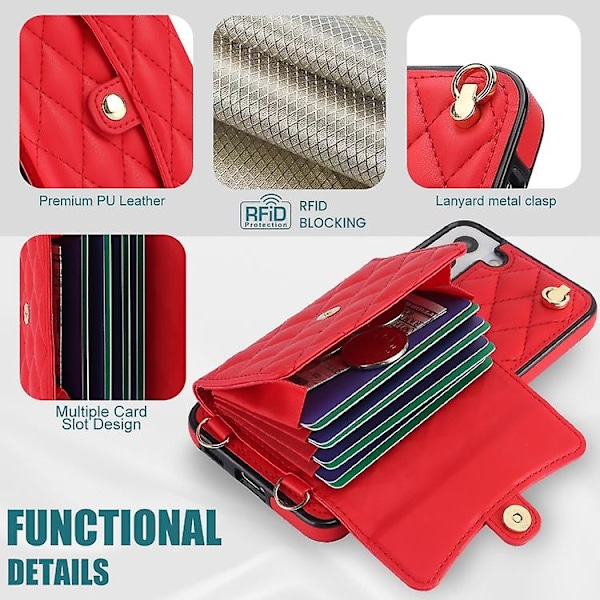 För Samsung Galaxy S22 5g Crossbody Rhombic Horisontell Plånbok Läder Mobiltelefonfodral Red