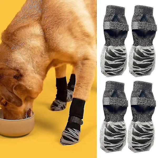 4 stk. skridsikre sokker til hunde, potebeskyttelse mod slikning og glidning, ideel til hundepotbeskyttelse til trægulv Stripe L