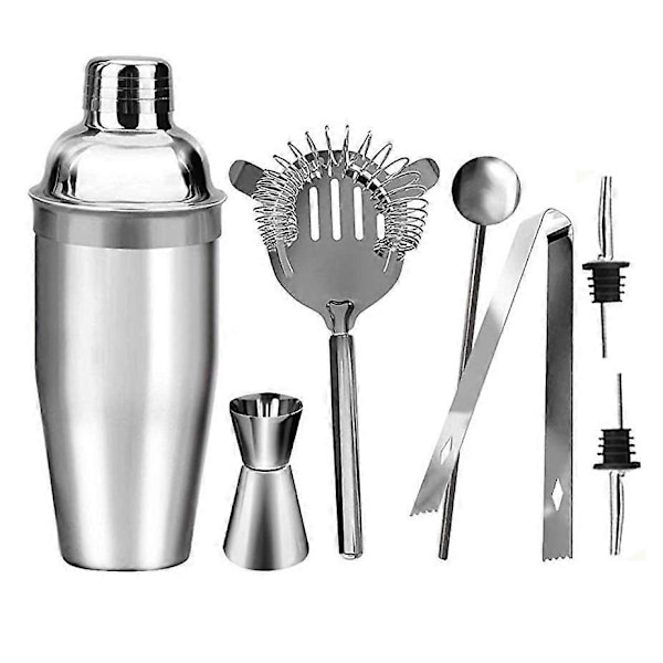 Cocktail Shaker Sæt - Rustfrit Stål Sølv 7 dele