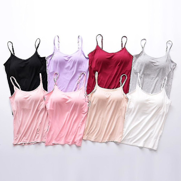 Dame Camisole Toppe Med Indbygget BH Hals Vest Polstret Slim Fit Tank Toppe -- M Skin Color