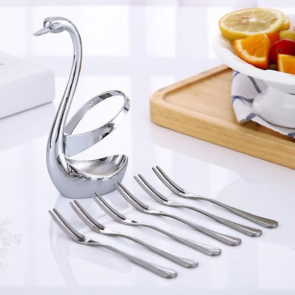 Rustfrit Svaneformet Bestikholder i Rustfrit Stål 1 Holder 3pcs Fork 3pcs Spoon