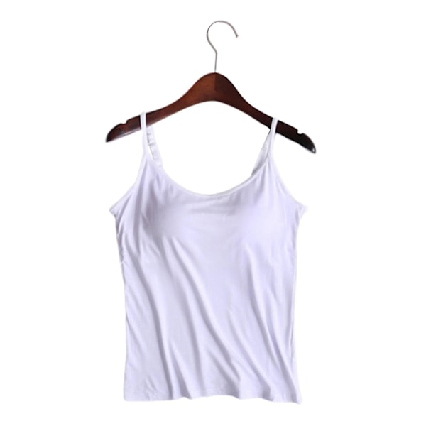 Kvinners Camisole Topper Med Innebygd BH Hals Vest Polstret Slim Fit Tank Topper -- M White