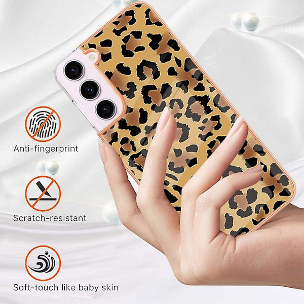 For Samsung Galaxy S23 5g Elektroplettering Marmor Dual-side Imd Mobiltelefon Deksel Leopard Print