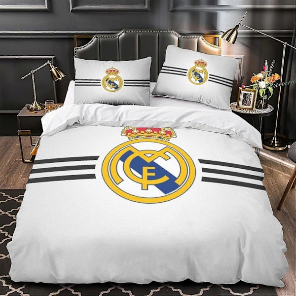 Barnens Täcke Set D Tryck Real Madrid Täcke Set med Dragkedja för Kända Fotbollslag Barn 135*200 CM King220x240cm