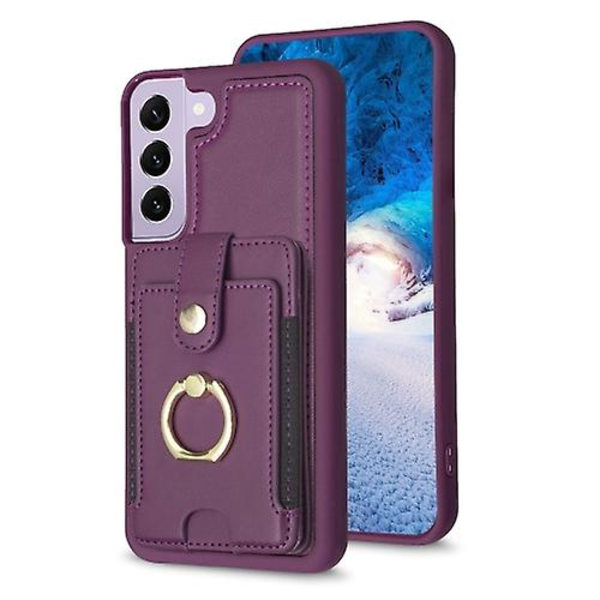 För Samsung Galaxy S22+ 5g Bf27 Metallring Kortväska Hållare Mobiltelefonfodral Dark Purple