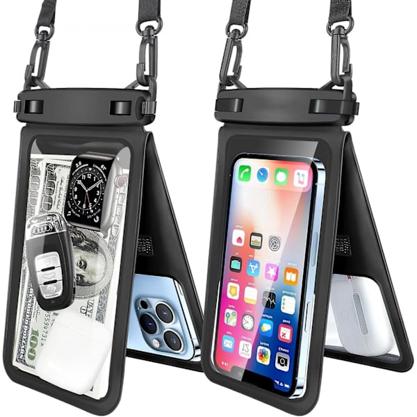 Dobbel vanntett telefonpose - 2-pakning, vanntett telefonreimveske med iPhone 15/14/13/12 Pro Max/Pro/8 Plus, Galaxy S22/S21/S20/S10/Note 20 9.5 inches