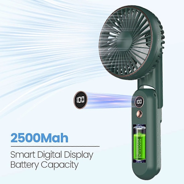 USB-ladattava Kannettava Mini-tuuletin 2500 mAh:n Akulla ja 5 Tilaa dark night green