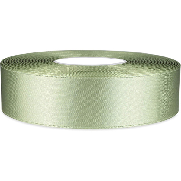 25 meter satinbånd: 15 mm - Til gaveindpakning, bryllupsdekoration, håndværk (salviegrøn)