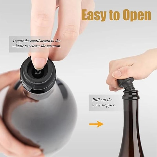 Vinstop med vakuumpumpe til vin, vinbevarer, belufter, gummi, sorte propper, forsegling, drikkeflaske, silikonehætter SMTX 6pcs