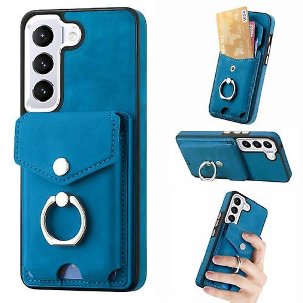 For Samsung Galaxy S23 Ultra 5g Galvanisering Skin-feel Lær Ring Kortlomme Mobiltelefon Deksel Blue