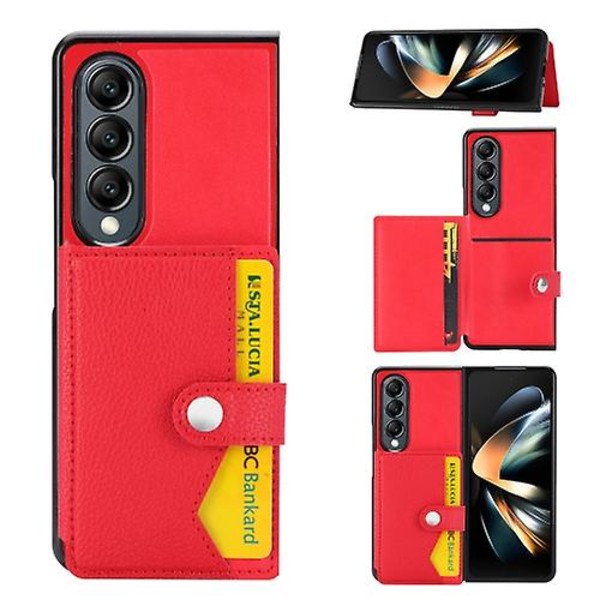 For Samsung Galaxy Z Fold3 5g Litchi mønster enkelt knapp kortholder mobiltelefon deksel Red