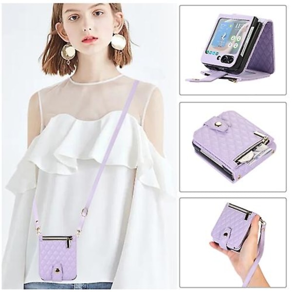 For Samsung Galaxy Z Flip5 Crossbody Diamond Lattice Folding Leather Mobile Phone Case