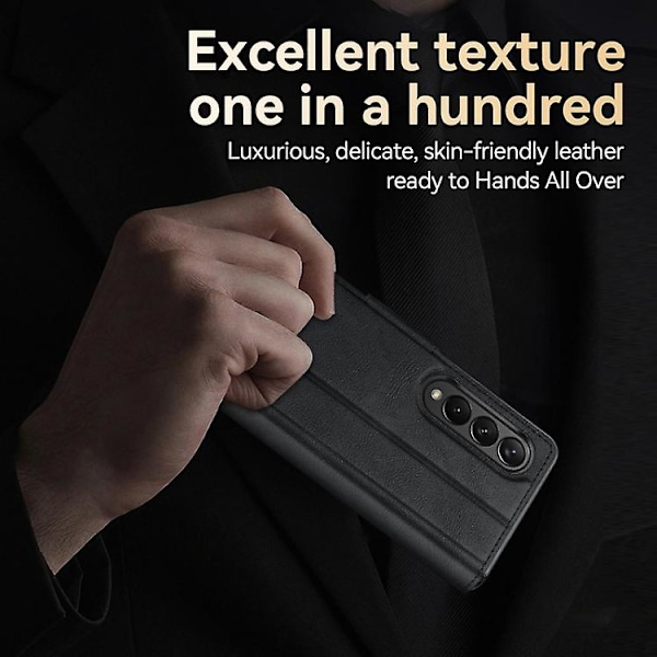 För Samsung Galaxy Z Fold4 / W23 Sulada All-inclusive Magnetisk Snap Flip Läder Mobiltelefonfodral Black