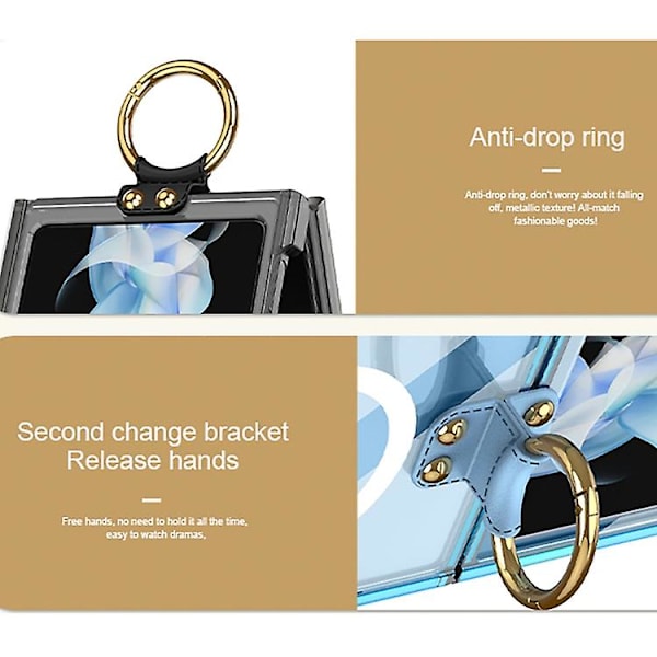 För Samsung Galaxy Z Flip5 Gkk Magsafe Airbag Hinge Stötsäker Mobiltelefonfodral Med Ringhållare Black