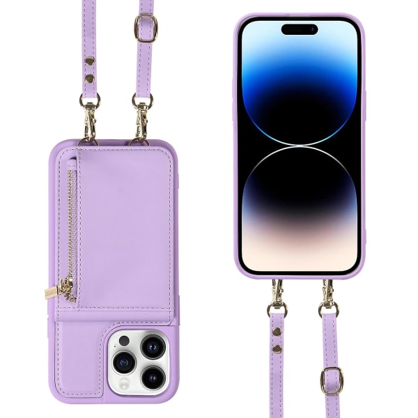 Iphone 15 Pro -kotelo, pudotussuoja, Pu+tpu-jalusta, vetoketjullinen lompakkokotelo Purple