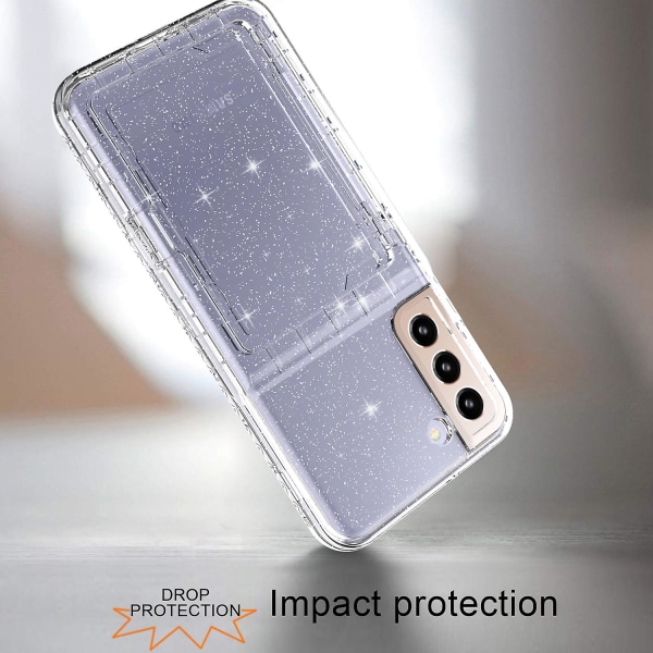 For Samsung Galaxy S22+ 5g Cardcase Series Kickstand Telefondeksel Tykkere Pc + Tpu Glitter Kortlomme Deksel Med Speil