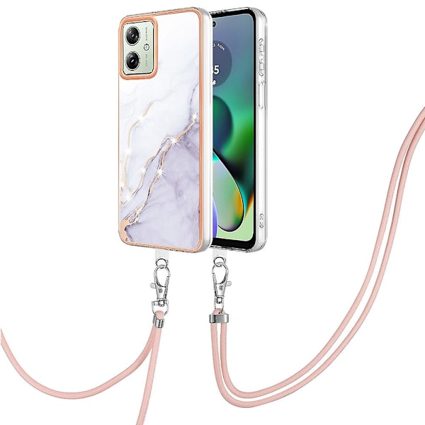 YB IMD Series-9 For Motorola Moto G54 5G Case IMD Marble Pattern TPU Cover with Lanyard 006