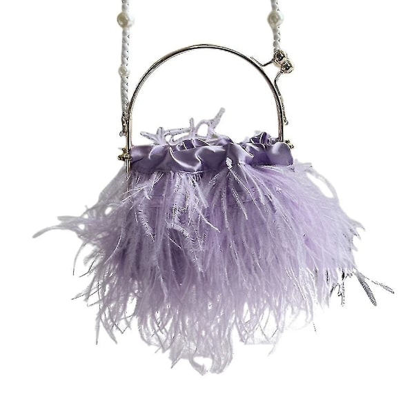 Womens Evening Clutch Bag Ostrich Feather Chain Shoulder Bag Party Wedding Purse