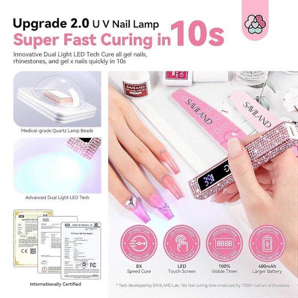 Gelnagel UV-lampa: 2024 12W LCD-skärm Handhållen UV-nagellampa 8X Snabbhärdande LED-ljus Synlig Timer Pekskärm Gelnagellampa Sladdlös Nagel Torkare
