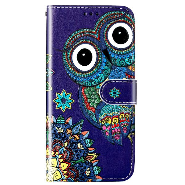 Oppo A79 5g / A2 5g -puhelinkotelo, PU-nahkaa + TPU-kuvioitu kääntöjalustalla varustettu puhelimen suojus Blue Owl