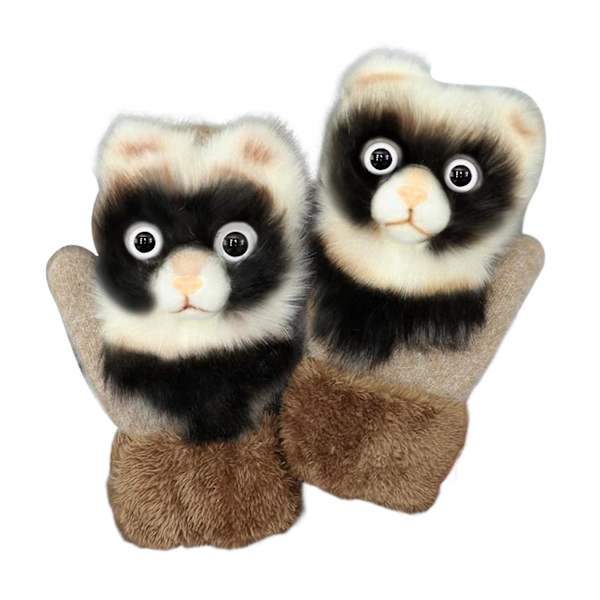 Söta tecknade stickade handskar vindtäta kalla hålla varma vantar för vuxna barn Adult The Raccoon