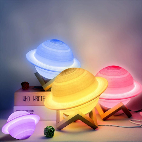 Värikäs LED 3D-tulostus Saturnus-lamppu Saturnus-yövalolamppu jalustalla/kaukosäätimellä