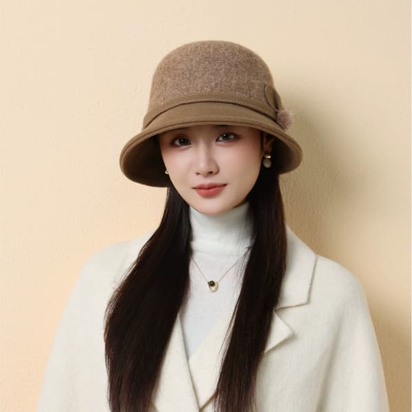 Uld bucket hat til kvinder til efterår og vinter, varm og elegant, britisk retrostil brown