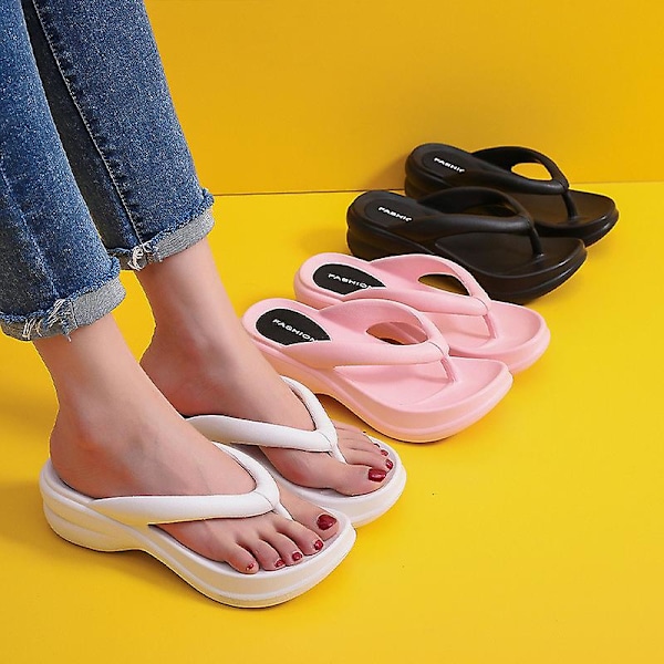 6 cm:n paksupohjaiset sandaalit naisille, pehmeät EVA-rantakengät, liukumattomat tossut Pink 35 36