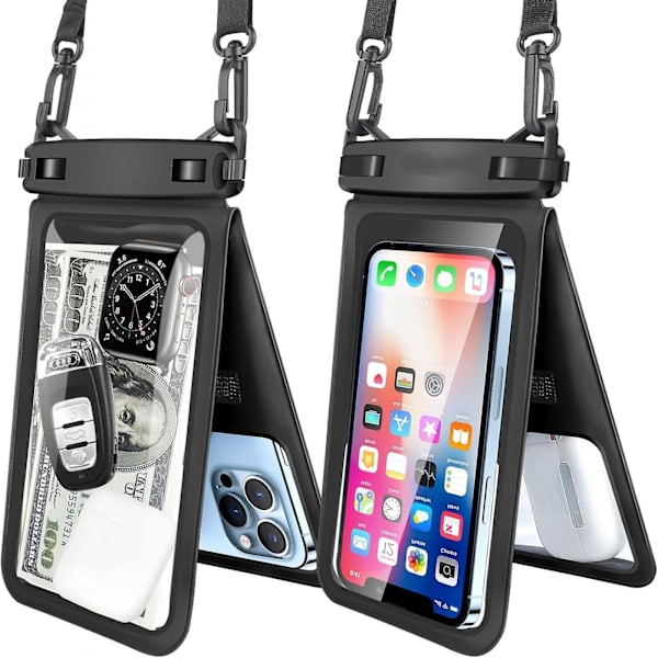 Dobbelt vandtæt telefonpose - 2-pak, vandtæt telefon lanyard etui med iPhone 15/14/13/12 Pro Max/Pro/8 Plus, Galaxy S22/S21/S20/S10/Note 20 9.5 inches