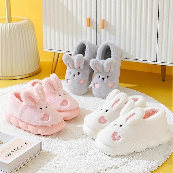 Søde hjemmesko til kvinder Interessante Komfortable Plys Hjemmesko Dyrehjemmesko Kanin Hold Varme Hjemme pink35 white35