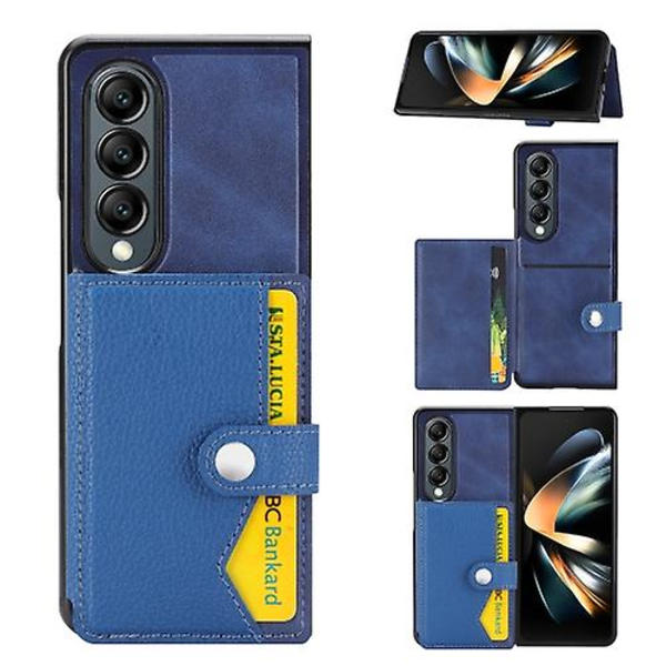 Samsung Galaxy Z Fold3 5g -puhelimen litsikuvioitu yksittäinen painikekorttikotelo Blue