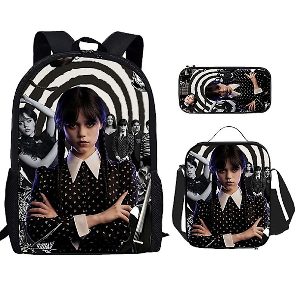 Wednesday Addams Backpack Three-piece Set Student School Bag Canvas Bag