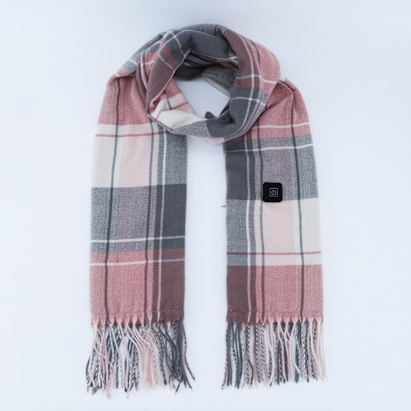 USB-sähkölämmitteinen huivi, pehmeä lämmitetty huivi miehille ja naisille, 3 lämmitystasoa, pestävä, tuulenpitävä, lämmin huivi talveen Striped pink plaid B