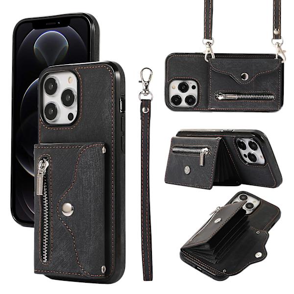 For Iphone 12 / 12 Pro 6.1 Tommers PU Lær + TPU Telefondeksel Stativdeksel Med RFID-Blokkerende Kortlomme Black