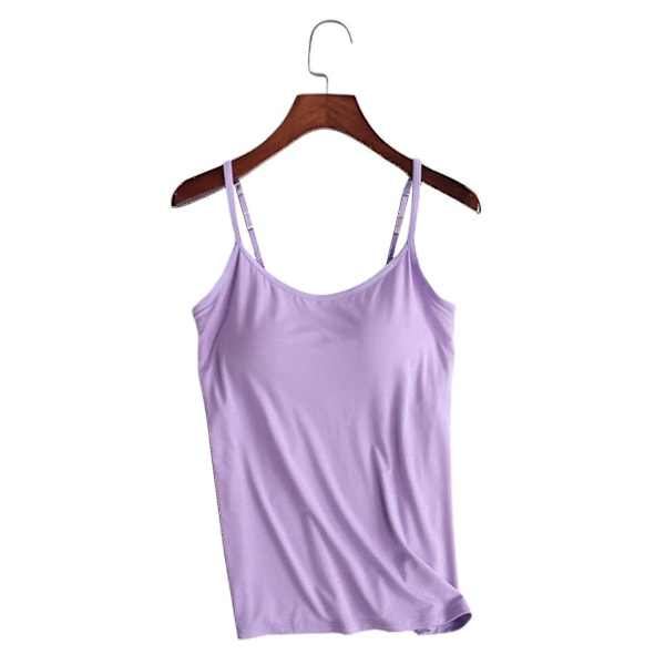 Kvinners Camisole Topper Med Innebygd BH Hals Vest Polstret Slim Fit Tank Topper -- XL Purple