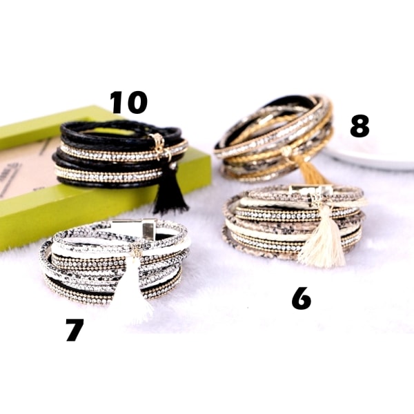Rhinestone læder wrap armbånd magnetisk armbånd 10 SVART	