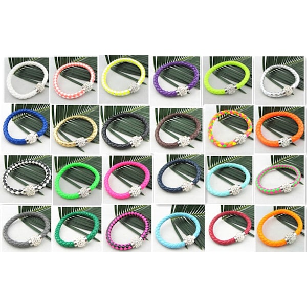 Läderarmband Magnet strass spänne armband 25 L.BLÅ	