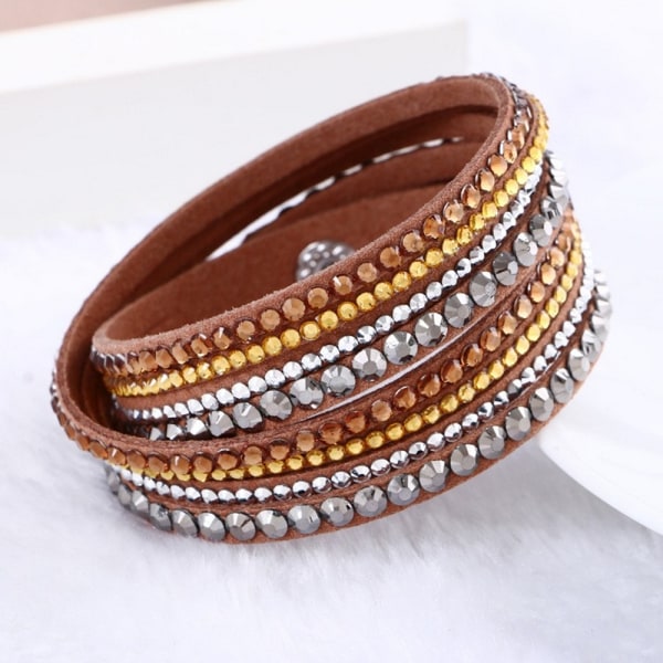 Rhinestone Læder Wrap Håndledsmanchet Punk Armbånd Bangle