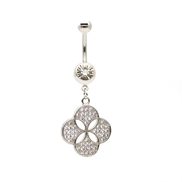 Navelpiercing kristall Fyrklöver kristall Zircon silver