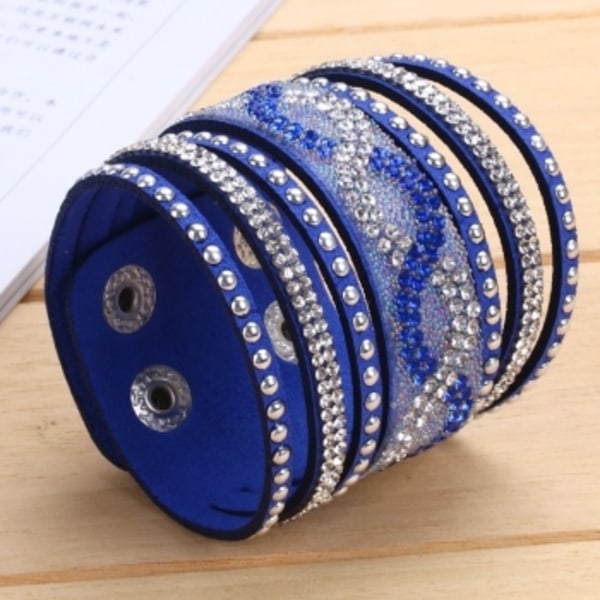 Rhinestone Læder Wrap Håndledsmanchet Punk Armbånd