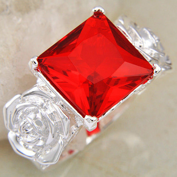 Silver filled Red kvarts ädelsten ring 18