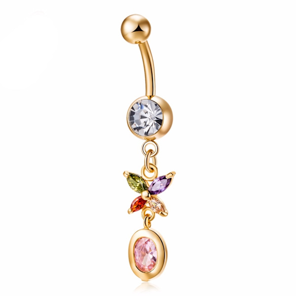 Guldpläterade navelpiercing CZ rosa