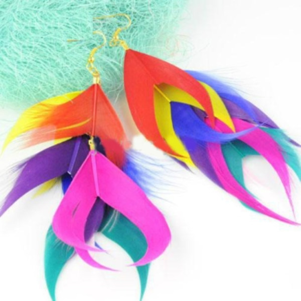 Ørering med naturlige fjer MULTICOLOR