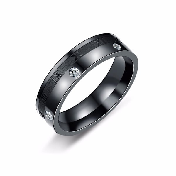 Rostfritt stål ring 6mm romerska siffror Zircon 17