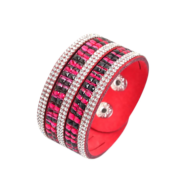 Rhinestone Læder Wrap Håndledsmanchet Punk Armbånd Bangle