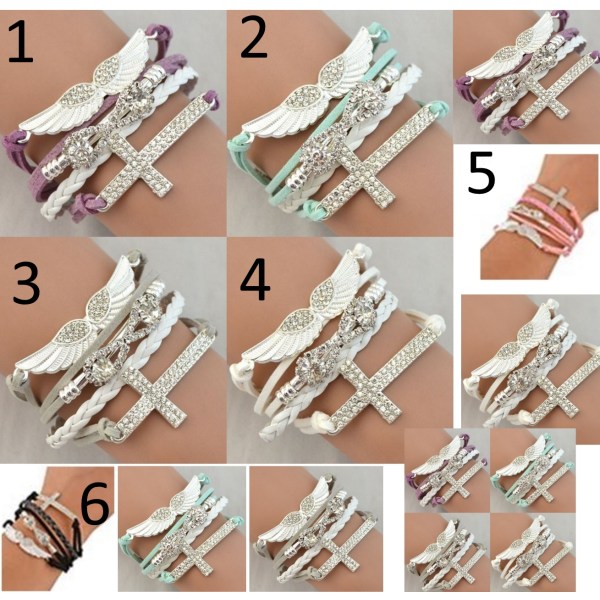 Rhinestone Læderarmbånd kærlighed engelvinge 6