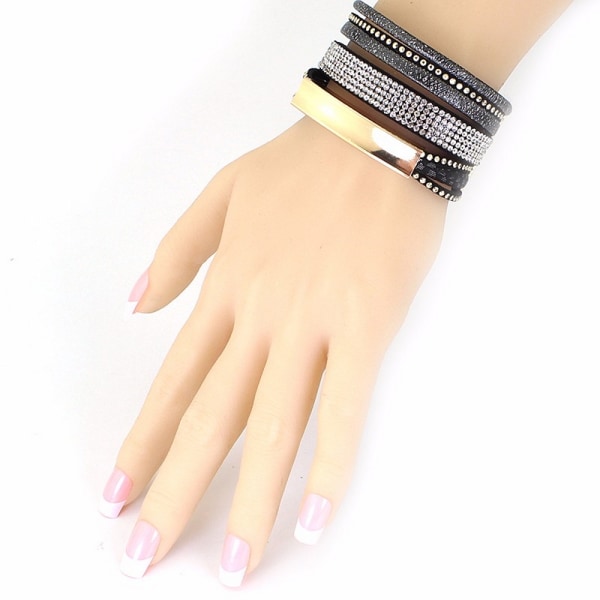 Rhinestone læder wrap magnetisk armbånd