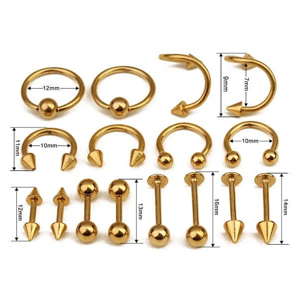 Labret Lip Tongue Eyebrow Ringe Tragus Øre Barbell 16 stk/pose SVART