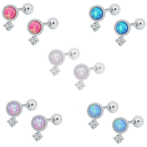 Tragus Piercing  Örhänge 1st Opal titan stål 3 lila